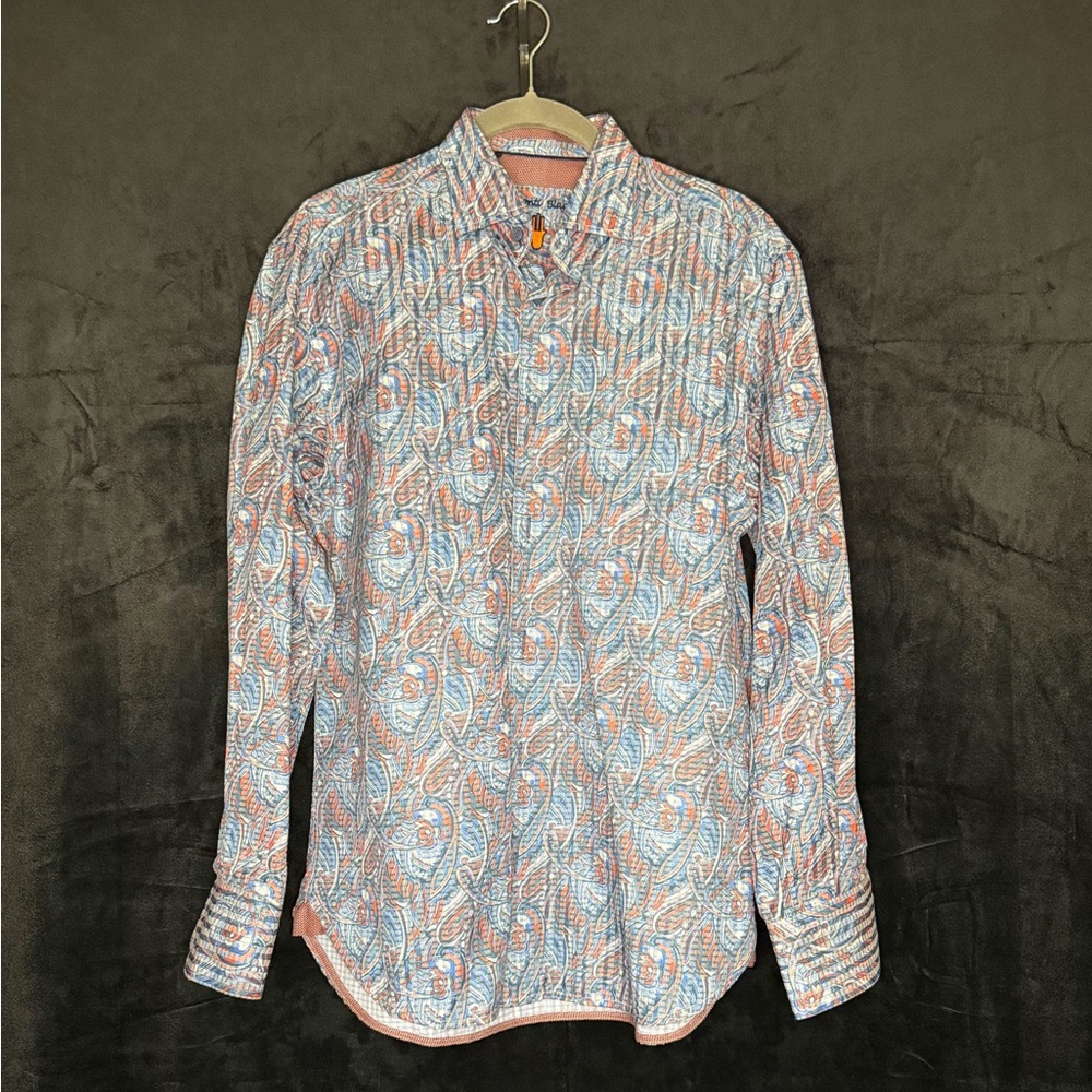 Visconti Black Stylish Blue and Orange Patterned Men's Shirt